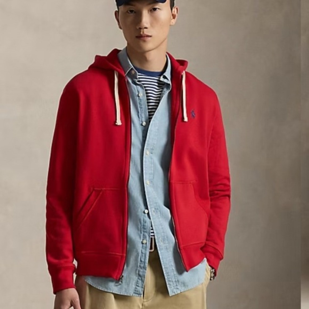 Polo Ralph Lauren Red Fleece Full Zip Hoodie XXL Sweatshirt Pony Logo Drawstring